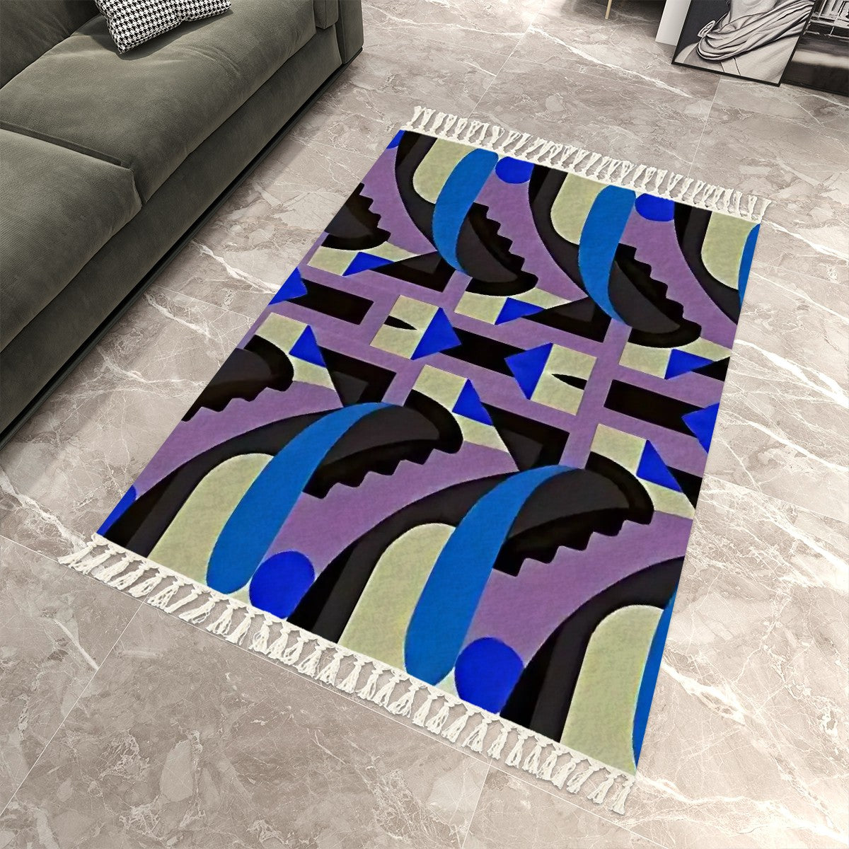 Chroma Bloom Abstract Geometric Area Rug with Tassels (5'x8') | Maximalist Statement Rug