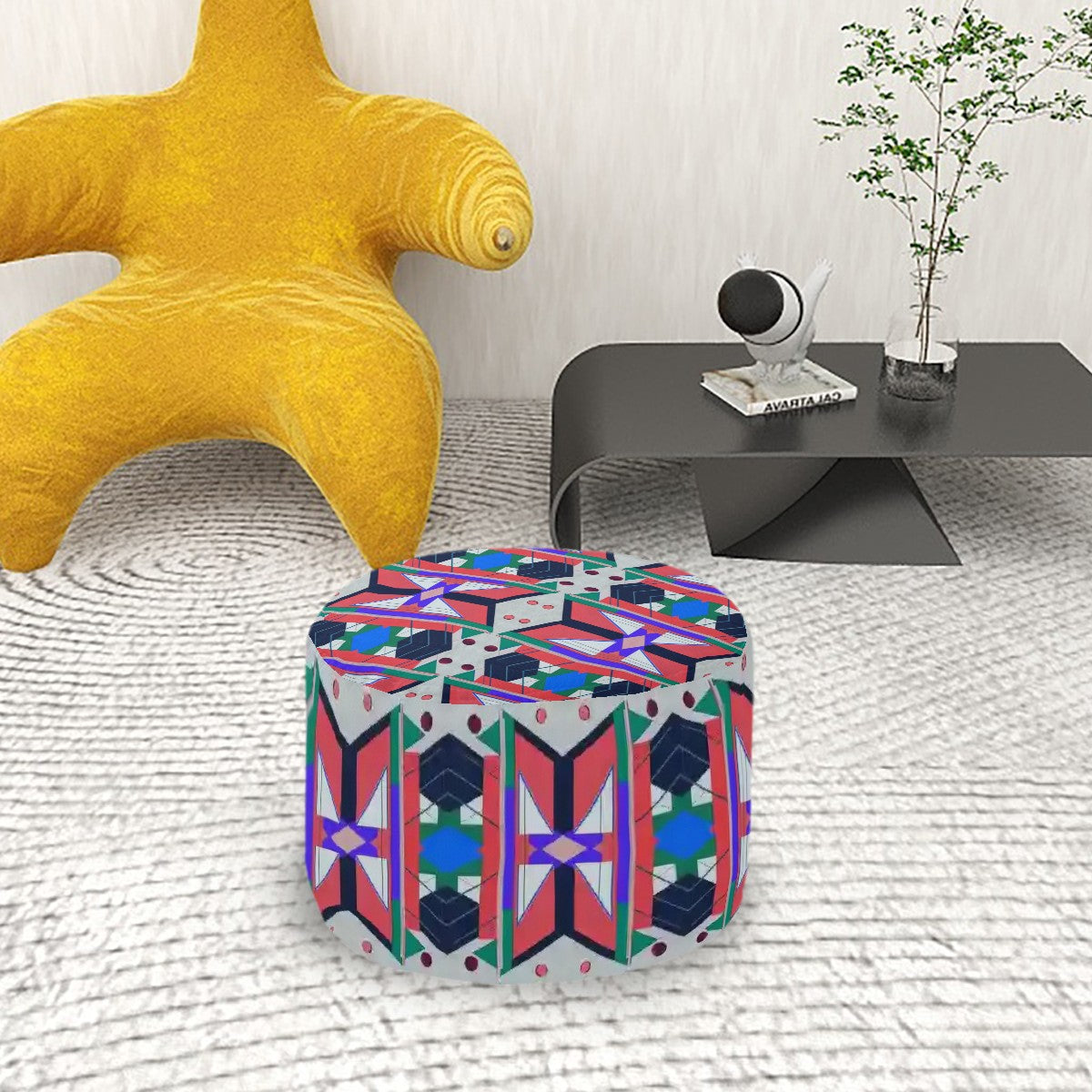 Pop Wild Geometric Colorful Patterned Pouf Ottoman