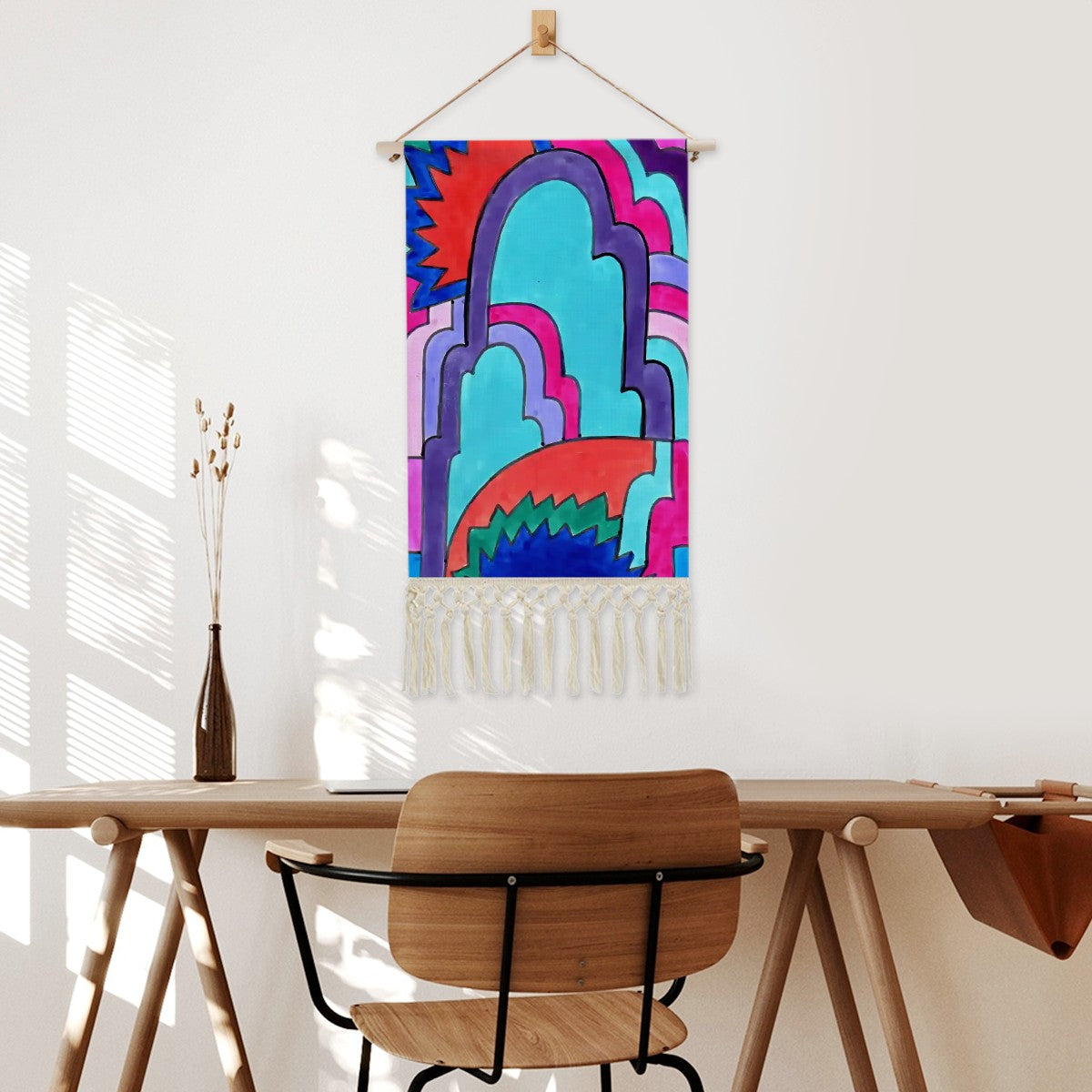 Colorful Abstract Geometric Wall Hanging | Retro Clouds Cotton Linen Tapestry