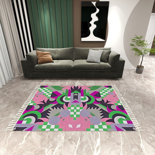 Mystic Mirage Abstract Geometric Area Rug with Tassels (5'x8') | Surreal Maximalist Rug