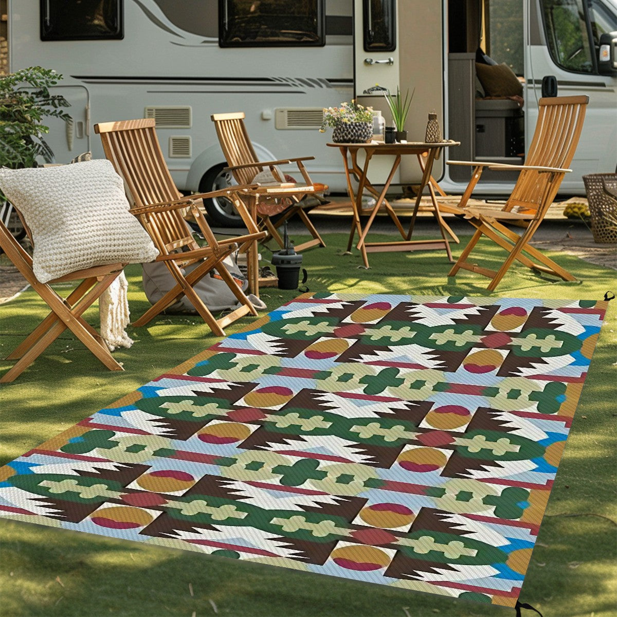 Kaleidoscope Reimagined Abstract Colorful 4'x6' Outdoor Rug | Eclectic Patio Outdoor Plastic Straw Mat