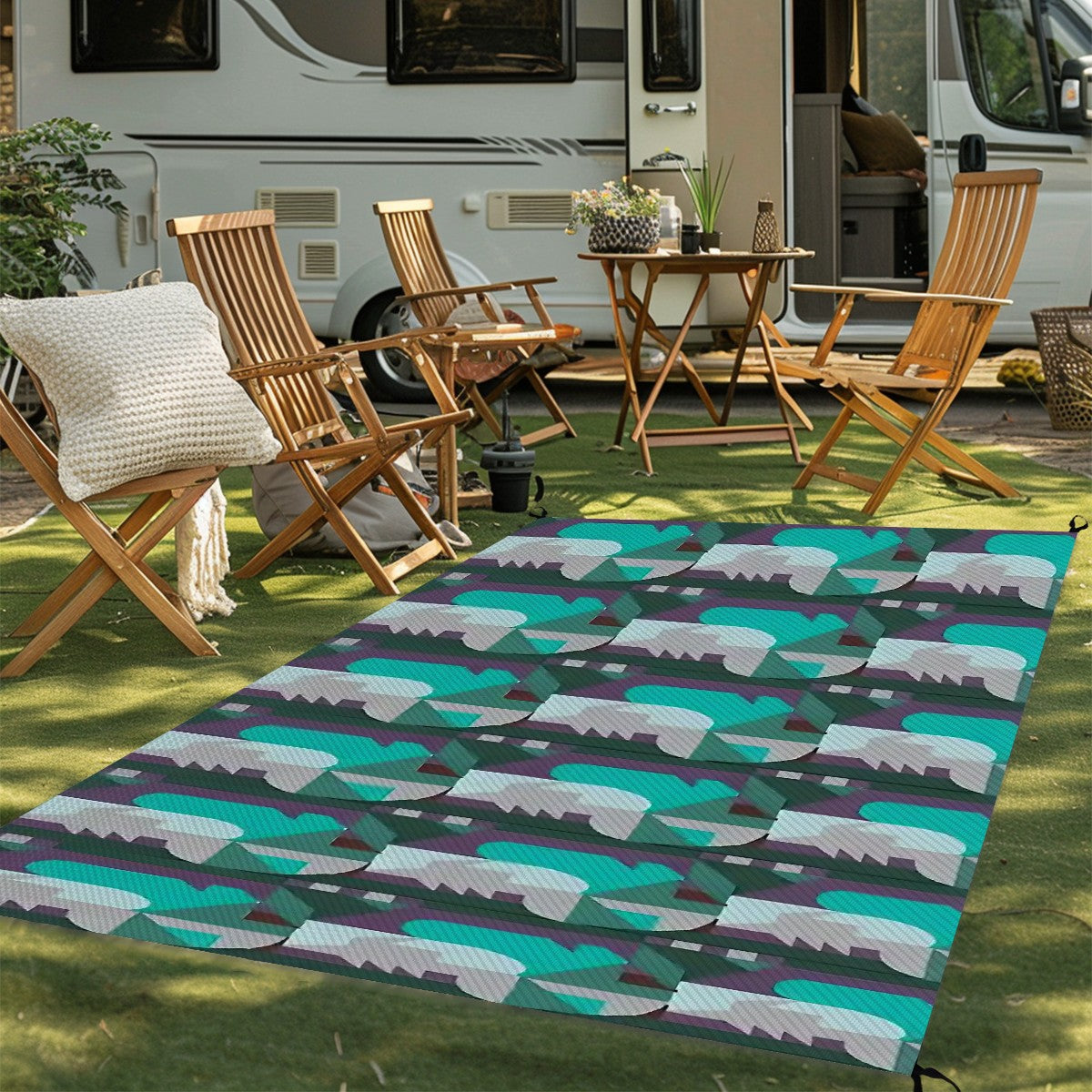 Kaleidoscope Reimagined Abstract Colorful 4'x6' Outdoor Rug | Eclectic Patio Outdoor Plastic Straw Mat