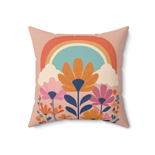 Abstract Pretty Wildflower Throw Pillow Pink Pastel Aesthetic Rainbow Floral Design All-Over Print Flower Pillow