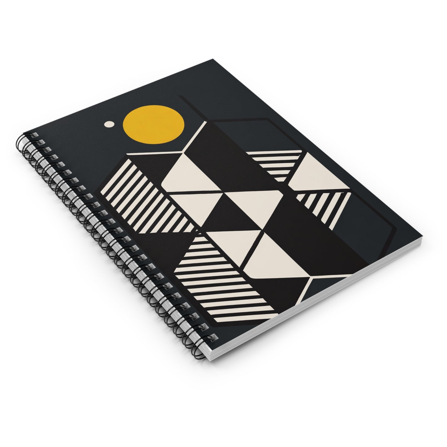 Cosmic Geometric Minimalist Bauhaus Honeycomb Moon Spiral Notebook - Ruled Line