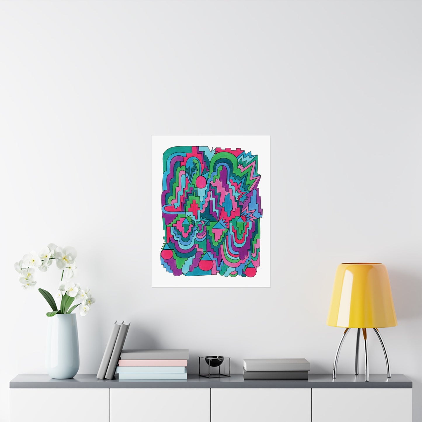 Maximalist Watercolor Drawing Geometric Abstract Art Deco Hand Drawn Poster Wall Art