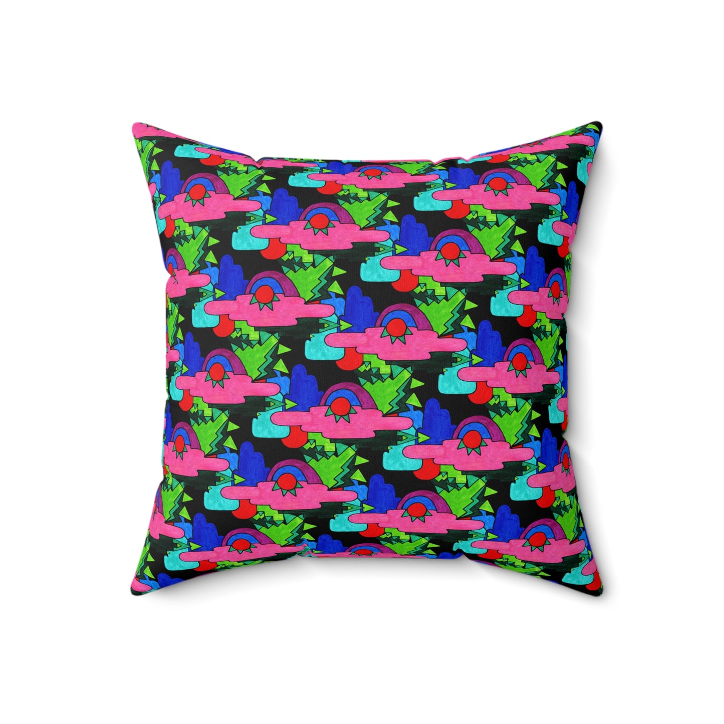 Colorful Abstract Pop Art Deco Drawing Maximalist Decor Square Pillow - Multiple Sizes