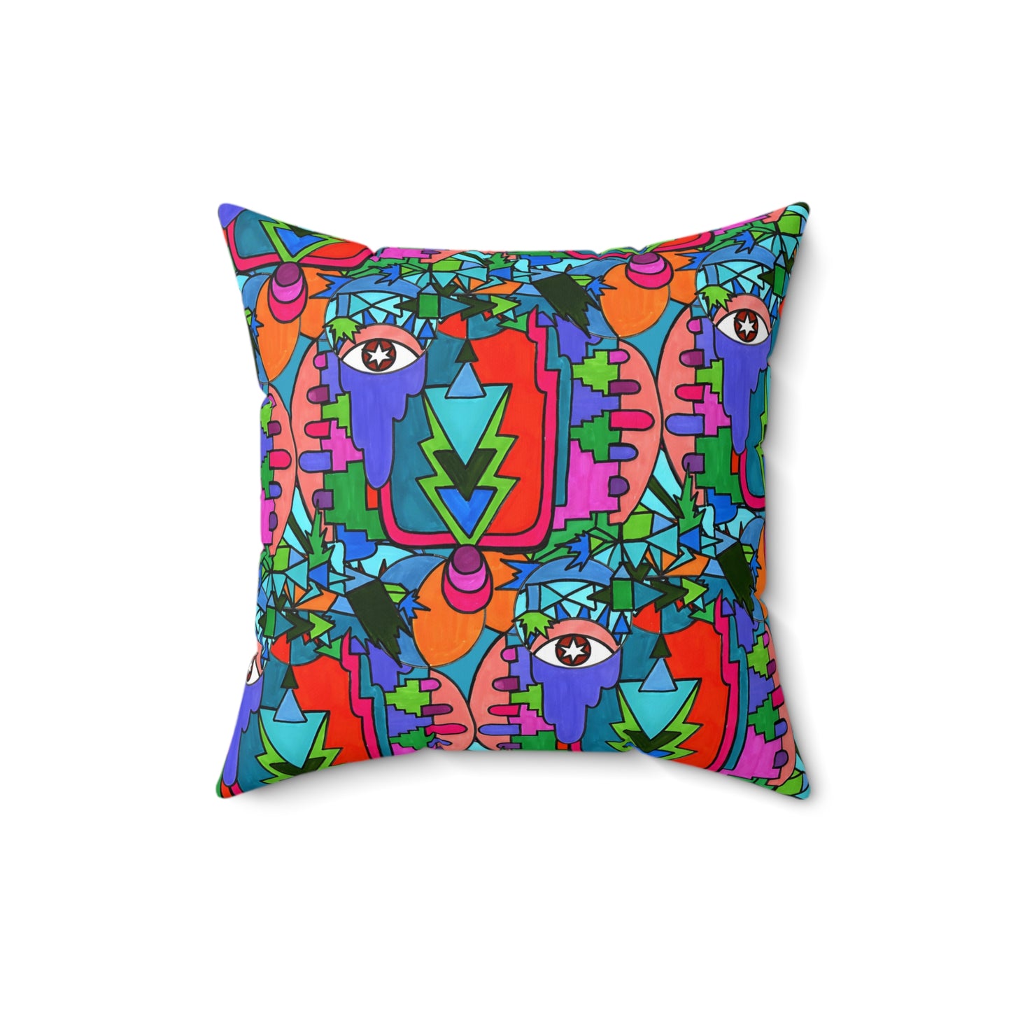 Pop Decoscape Abstract Artwork Maximalist Throw Pillow - Colorful Hand Drawn Eclectic Square Pillow