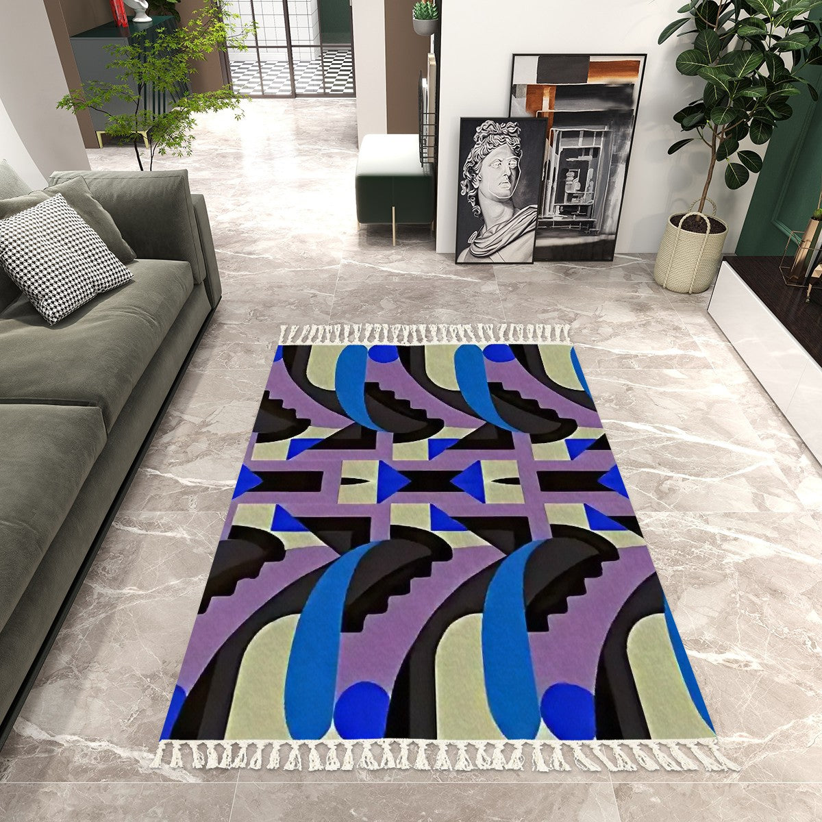 Chroma Bloom Abstract Geometric Area Rug with Tassels (5'x8') | Maximalist Statement Rug