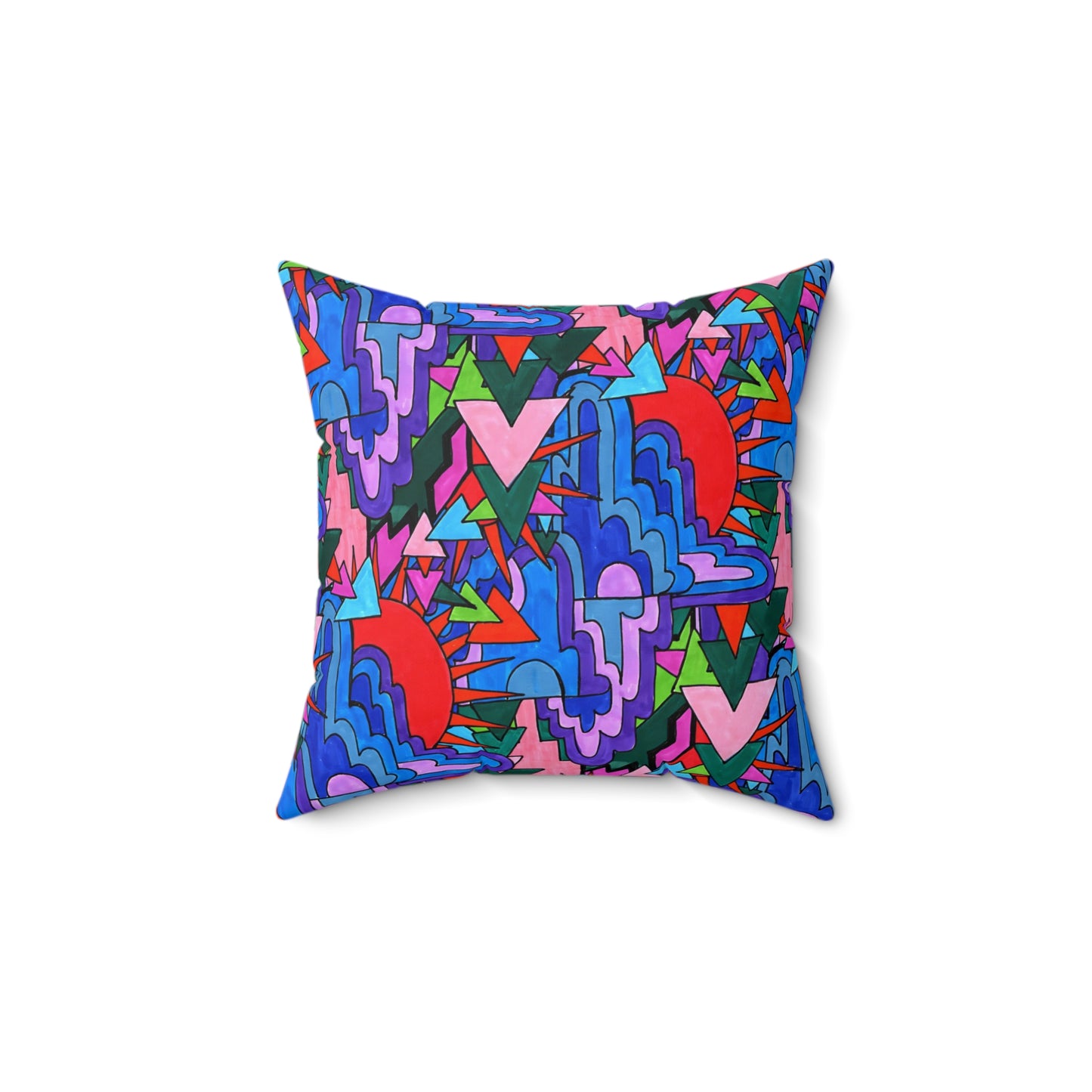 Pop Decoscape Abstract Artwork Maximalist Throw Pillow - Colorful Hand Drawn Eclectic Square Pillow