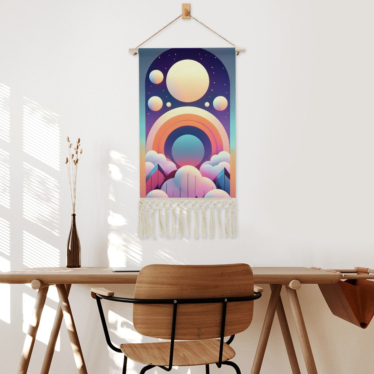 Celestial Reverie Cotton Linen Wall Hanging | Pastel Cosmos Tapestry