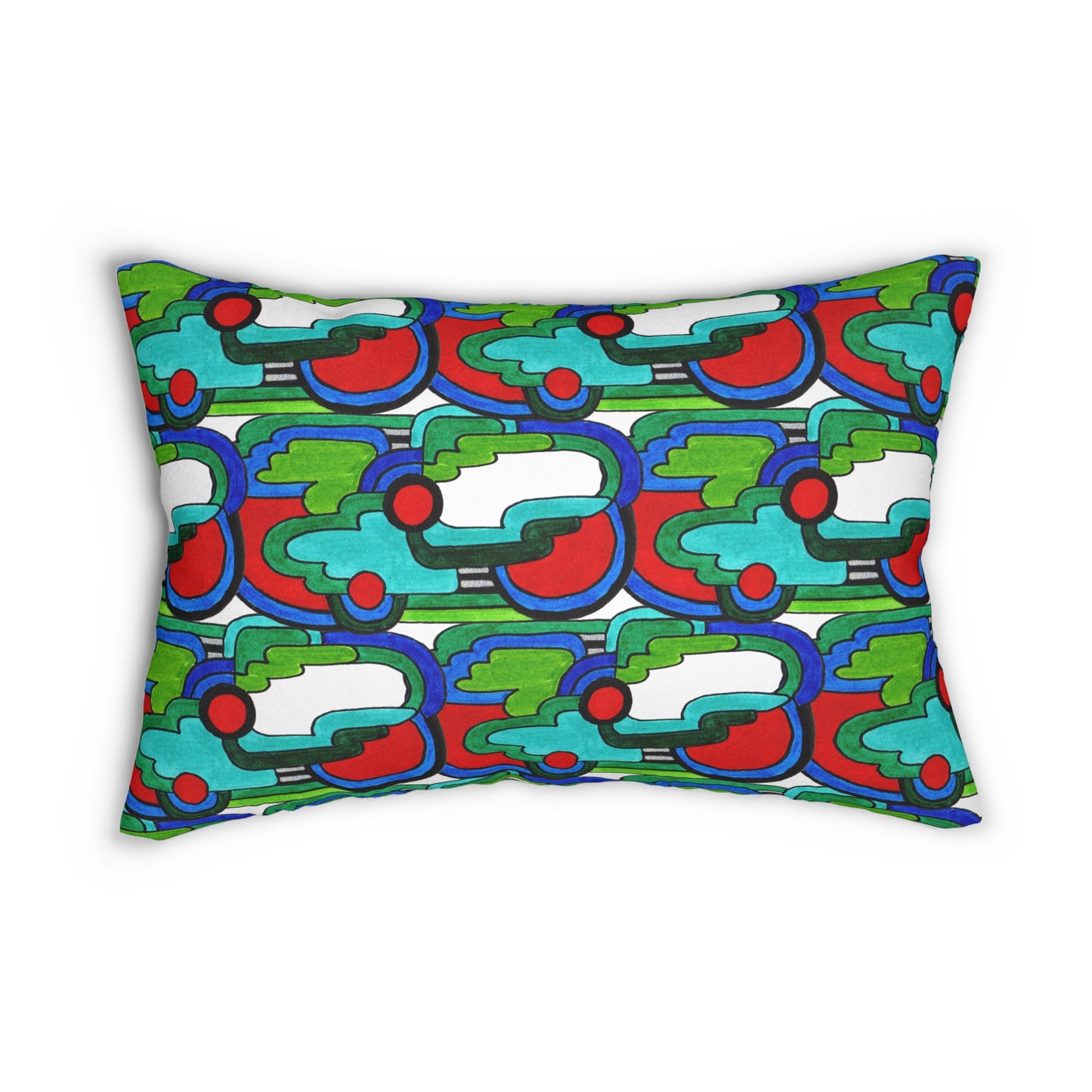 Colorful Abstract Geometric Art Lumbar Pillow Maximalist Design Drawing (w/ insert)