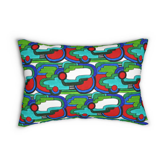 Colorful Abstract Geometric Art Lumbar Pillow Maximalist Design Drawing (w/ insert)