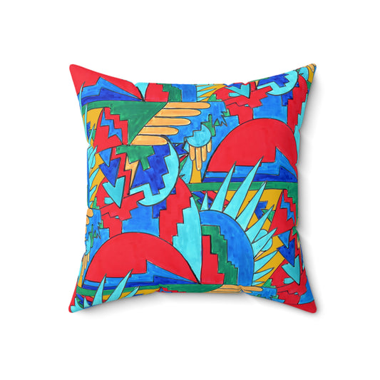 Pop Decoscape Abstract Artwork Maximalist Throw Pillow - Colorful Hand Drawn Eclectic Square Pillow