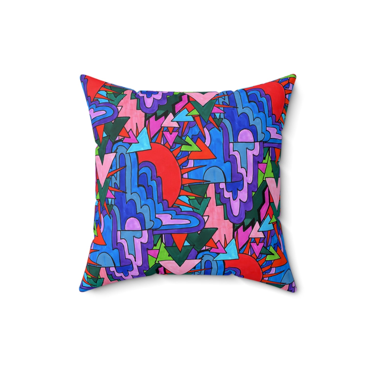 Pop Decoscape Abstract Artwork Maximalist Throw Pillow - Colorful Hand Drawn Eclectic Square Pillow