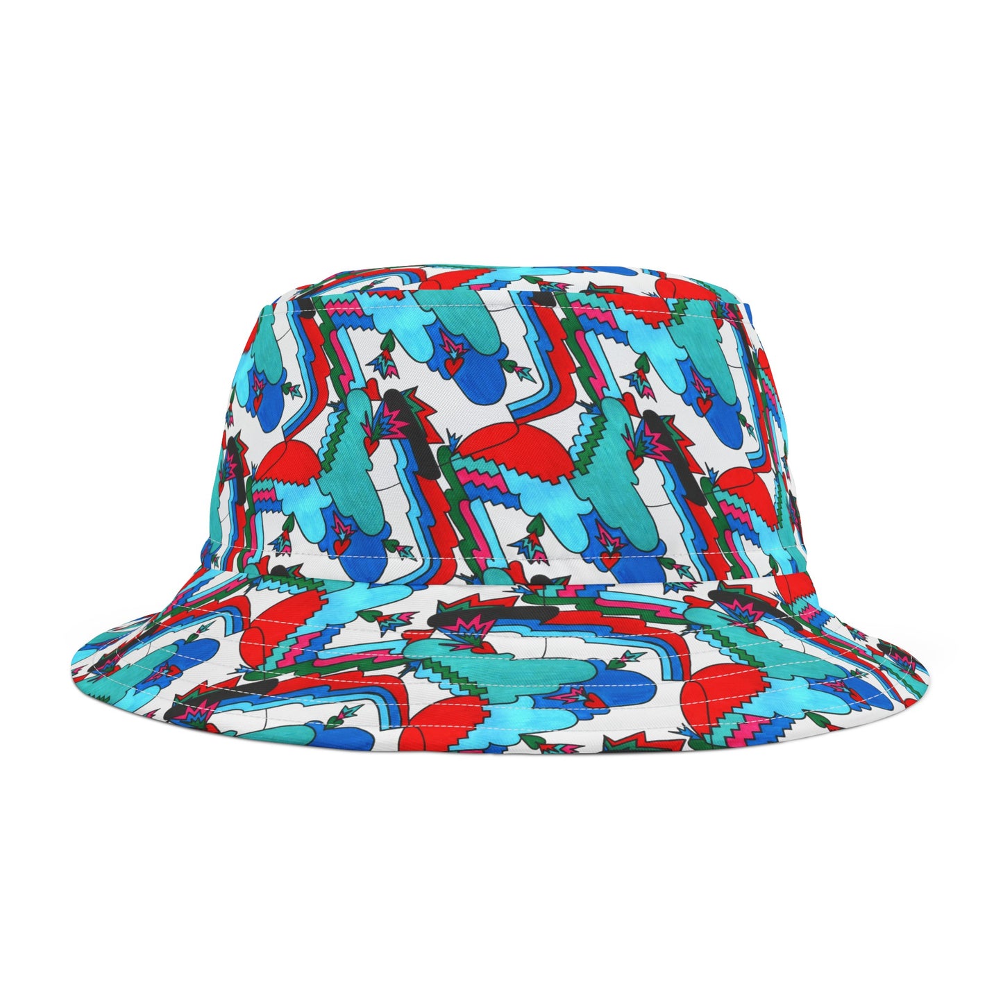 Abstract Hand Drawn Bucket Hat, All Over Print Maximalist Design, Colorful Geometric Ink Drawing Sun Hat, Pop Art Deco Modern All-Over Print