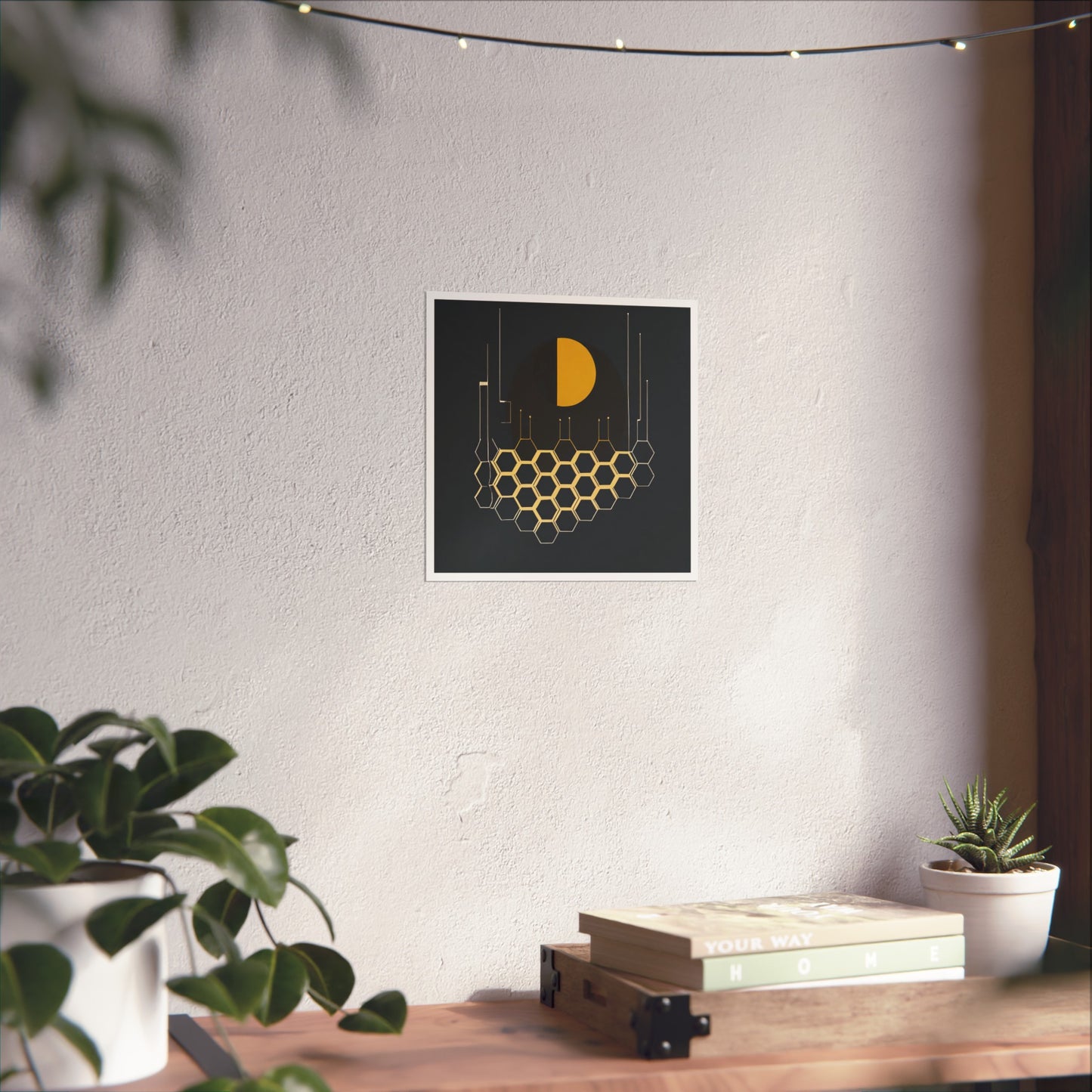 Minimalist Moon Graphic Abstract Geometric Honeycomb Square Matte Poster Cosmic Glitch Art Print