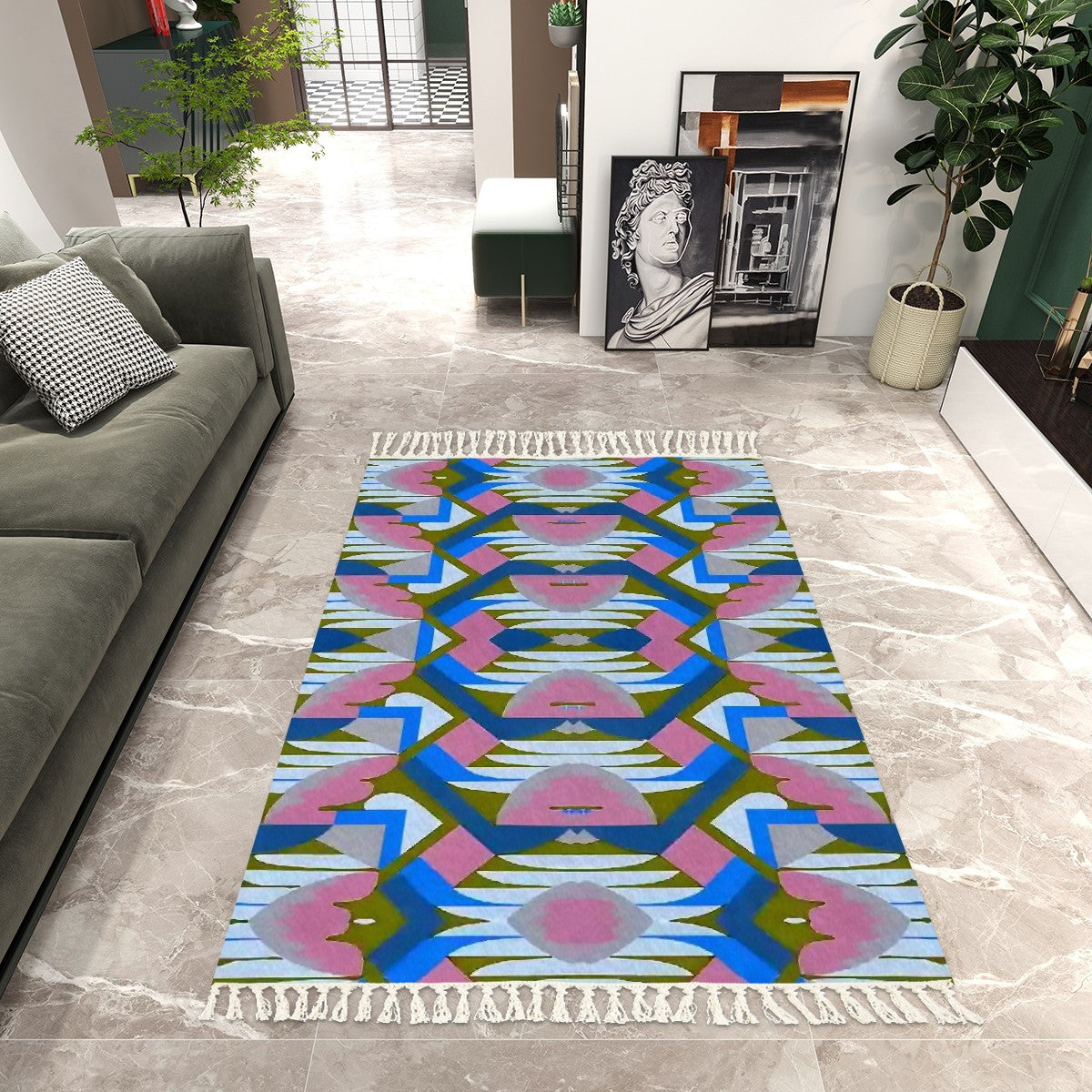 Kaleidoscope Reimagined Colorful Area Rug with Tassels (5x8)