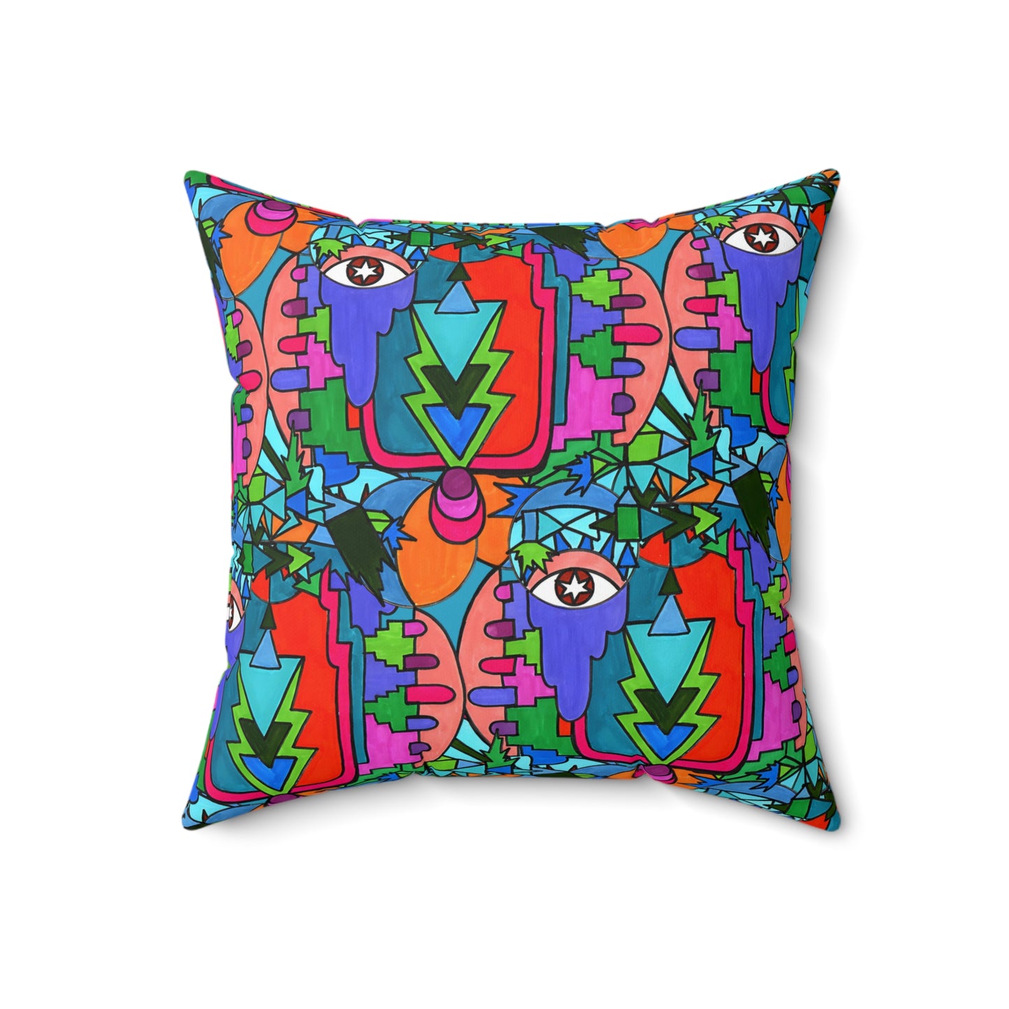 Pop Decoscape Abstract Artwork Maximalist Throw Pillow - Colorful Hand Drawn Eclectic Square Pillow