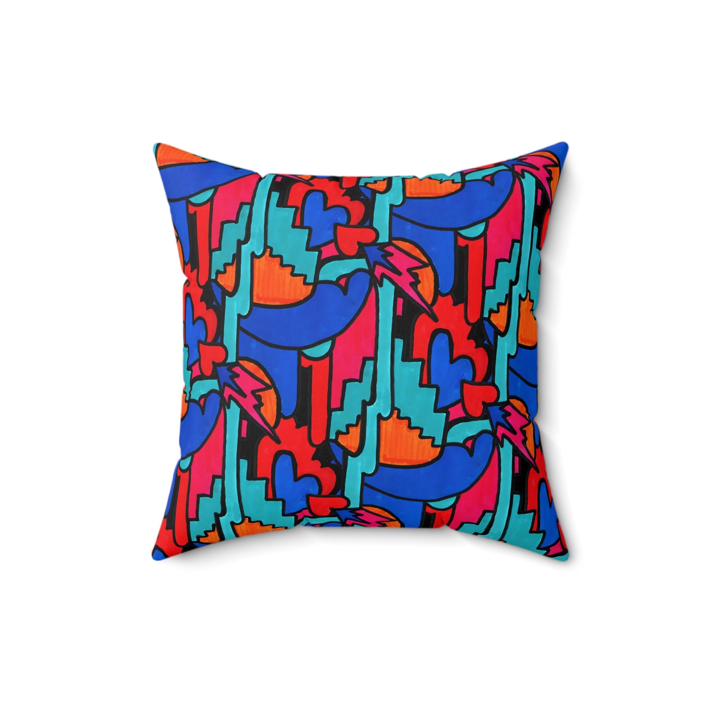 Pop Decoscape Maximalist Drawing Throw Pillow | Colorful Eclectic Maximalist Square Cushion