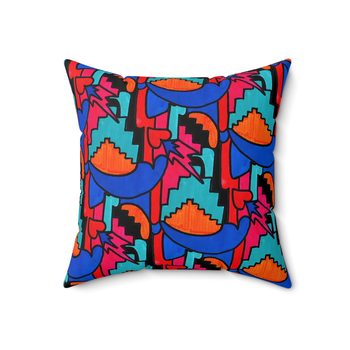 Pop Decoscape Maximalist Drawing Throw Pillow | Colorful Eclectic Maximalist Square Cushion