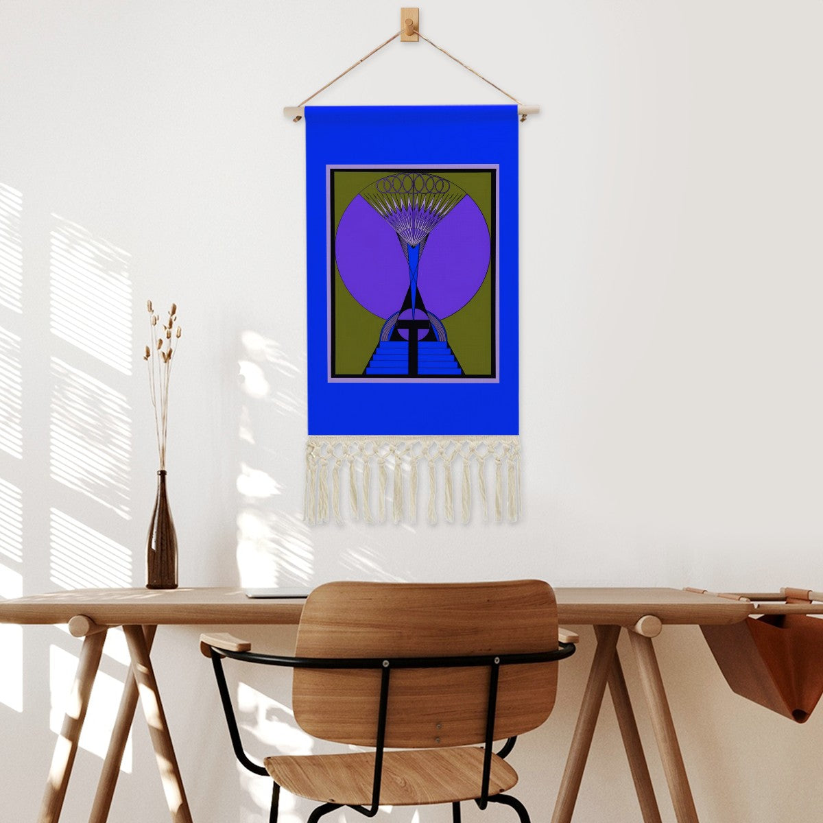 Celestial Alchemy Blue Wall Hanging | Esoteric Symbolism Cotton Linen Tapestry