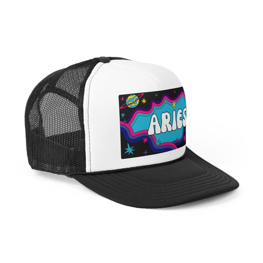 Retro Vibes ARIES Groovy Vintage Zodiac Birthday Astrology Trucker Hat