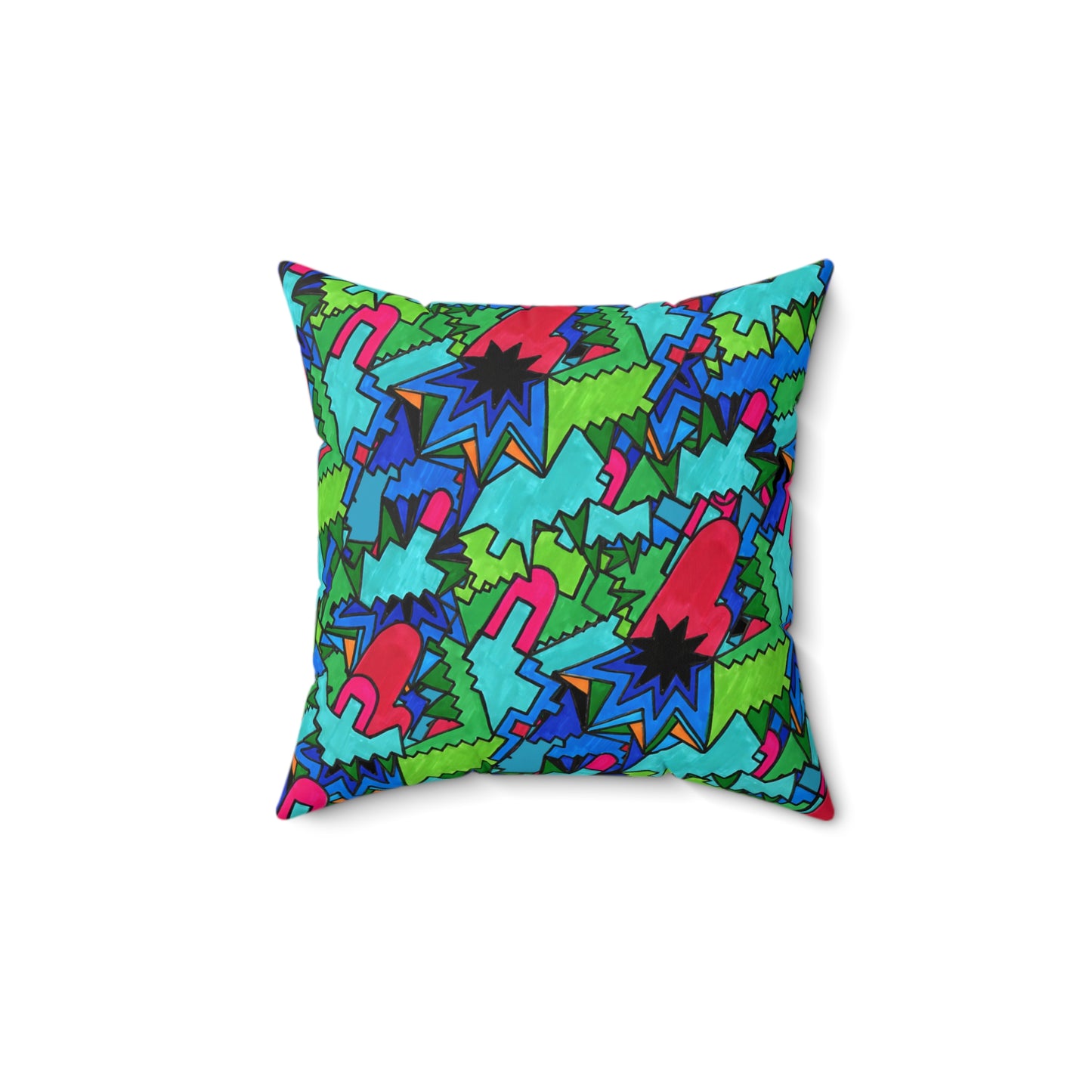 Pop Decoscape Abstract Artwork Maximalist Throw Pillow - Colorful Hand Drawn Eclectic Square Pillow