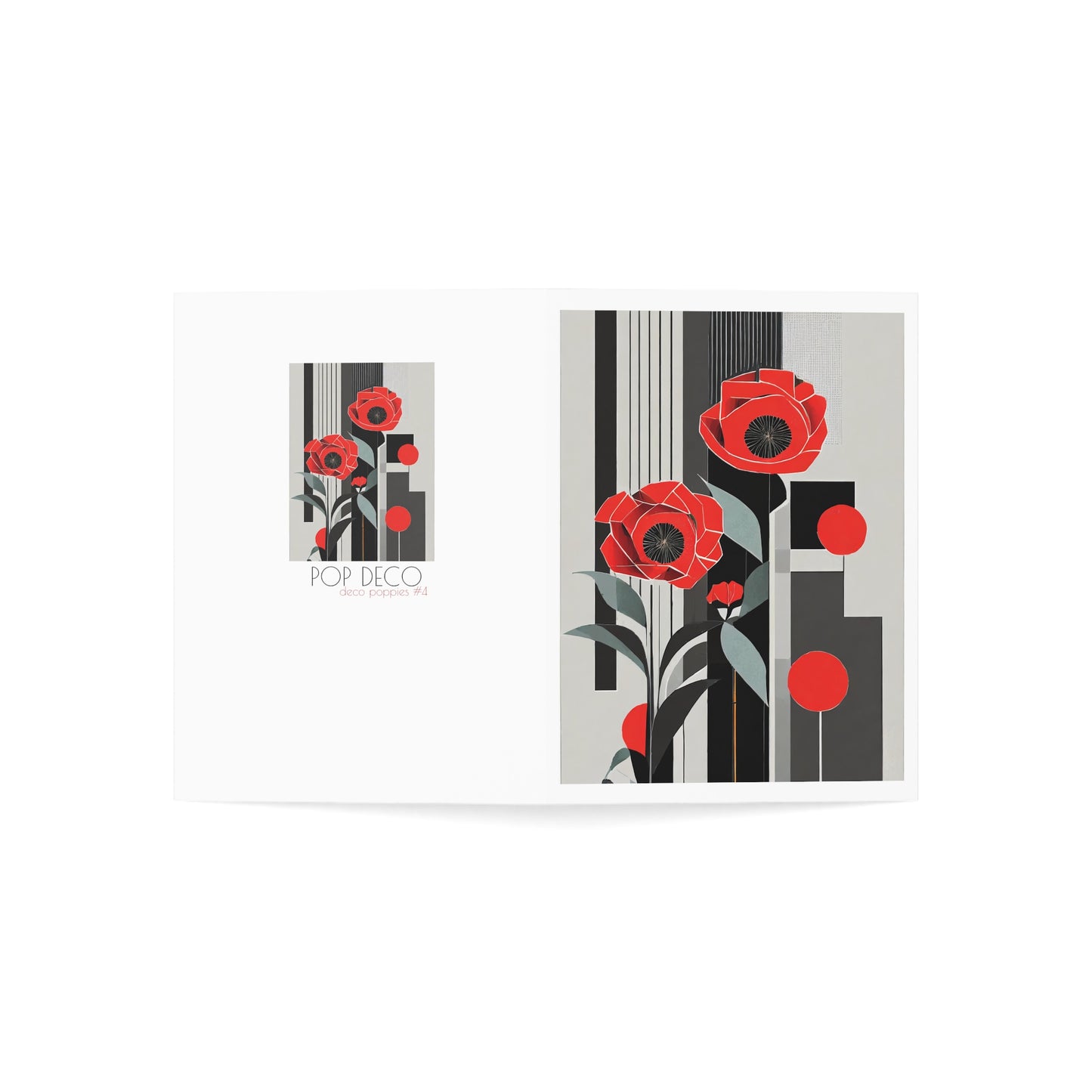 Abstract Flower Birthday Card Art Deco Red Poppies Note Card Red Flowers Art Deco Poppy Minimalist Red Flower Card for Mother's Day Card