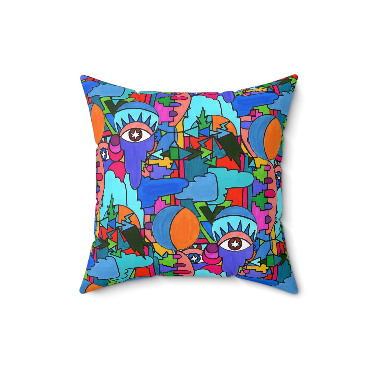 Pop Decoscape Abstract Artwork Maximalist Throw Pillow - Colorful Hand Drawn Eclectic Square Pillow