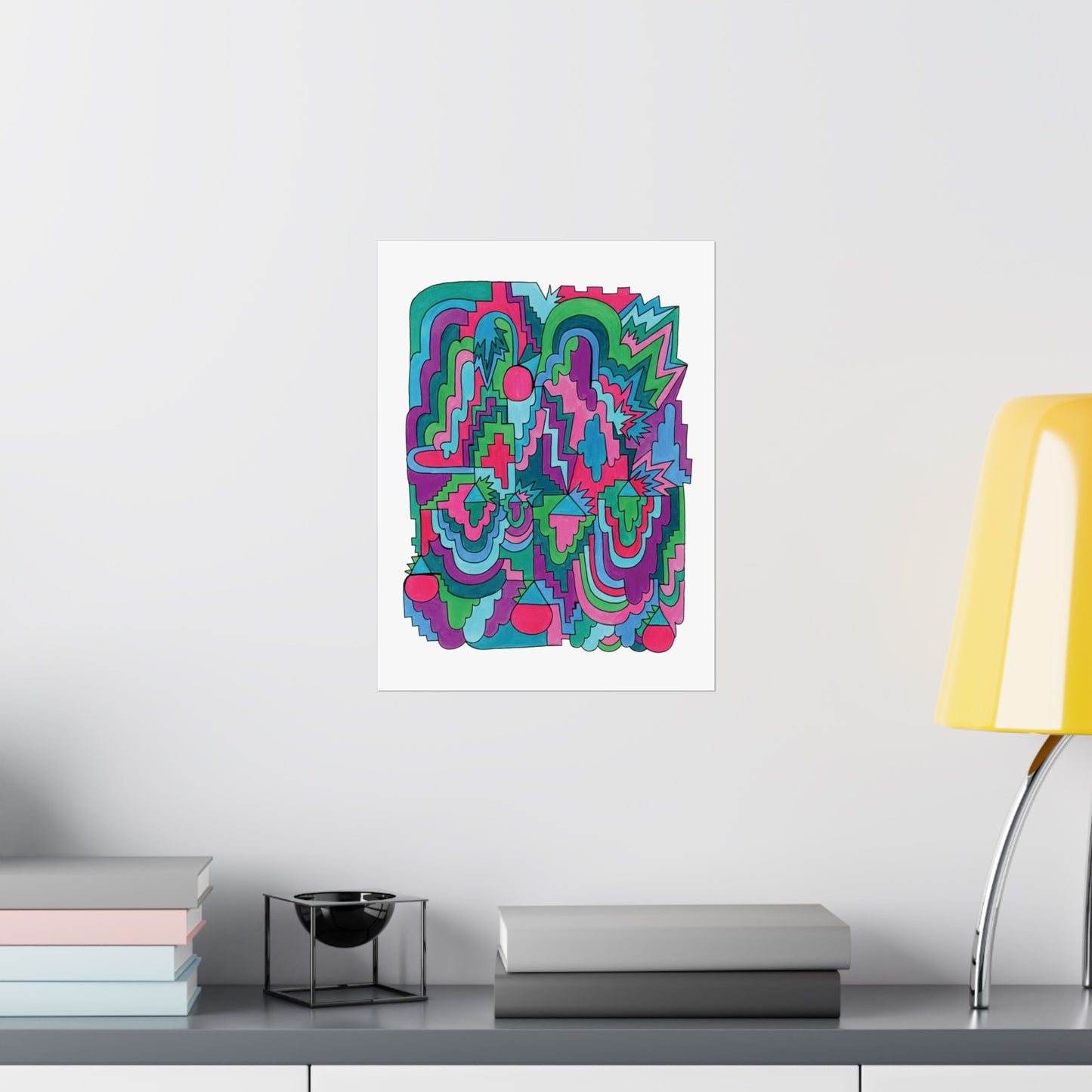 Maximalist Watercolor Drawing Geometric Abstract Art Deco Hand Drawn Poster Wall Art