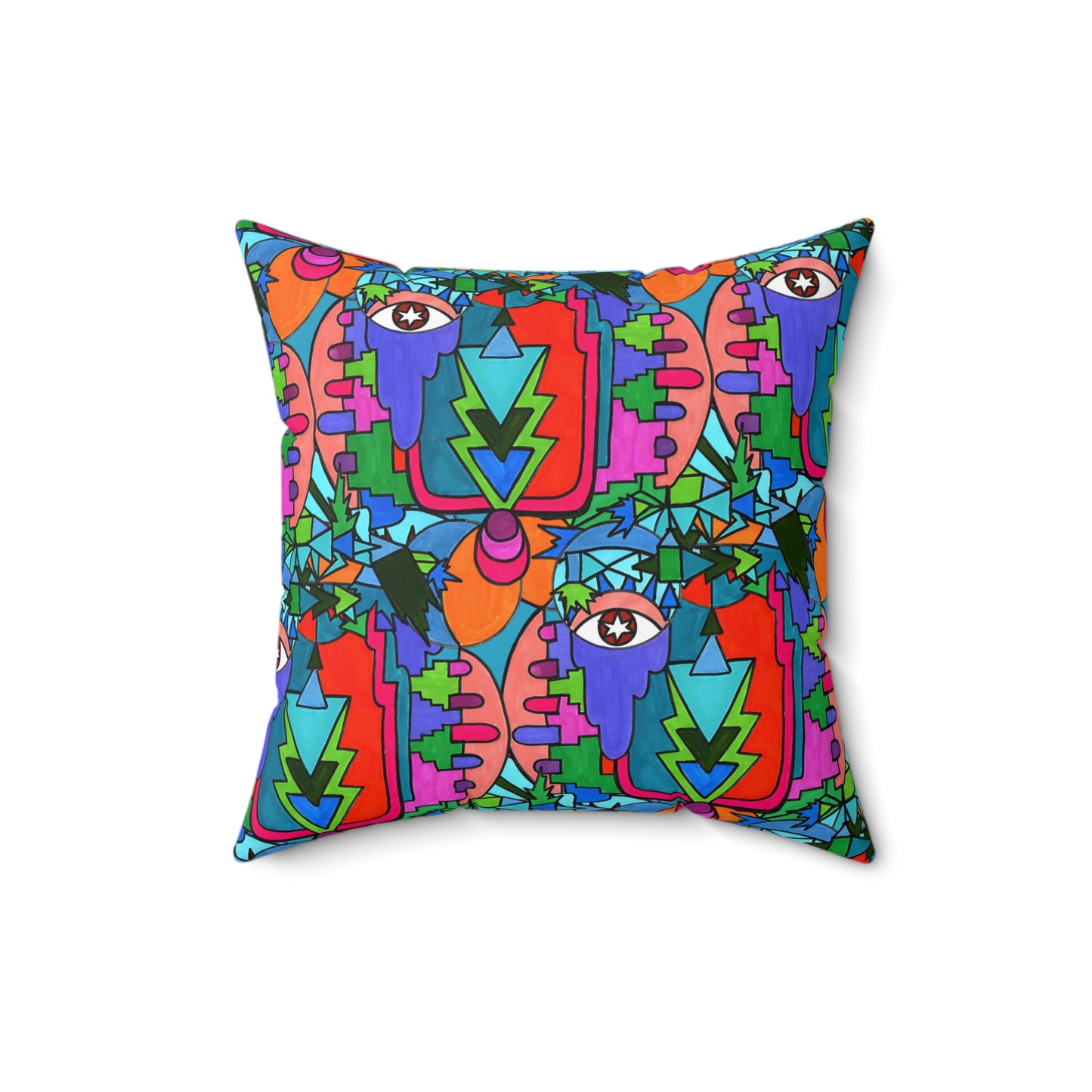 Pop Decoscape Abstract Artwork Maximalist Throw Pillow - Colorful Hand Drawn Eclectic Square Pillow