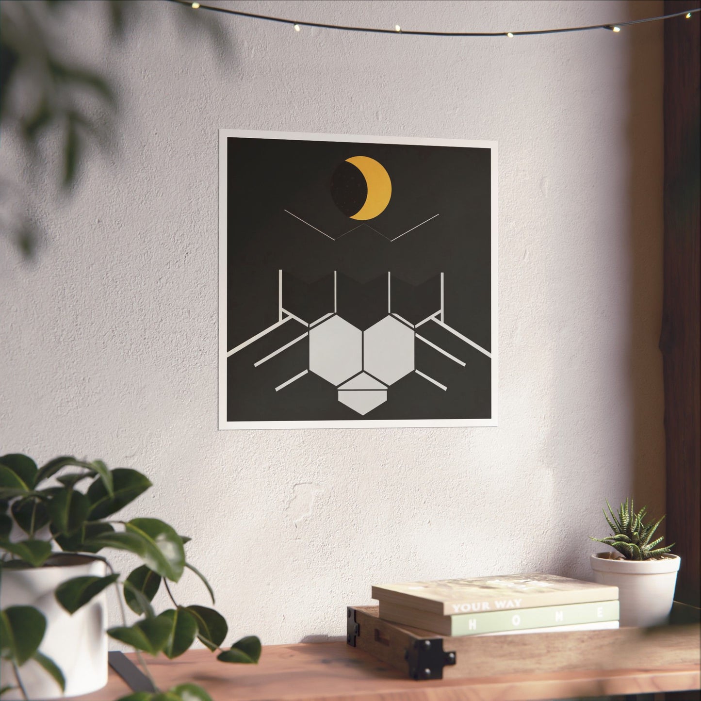 Minimalist New Moon Graphic Abstract Geometric Square Matte Poster Cosmic Lunar Art Print