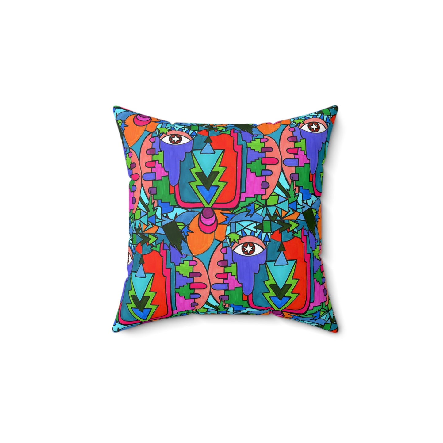 Pop Decoscape Abstract Artwork Maximalist Throw Pillow - Colorful Hand Drawn Eclectic Square Pillow