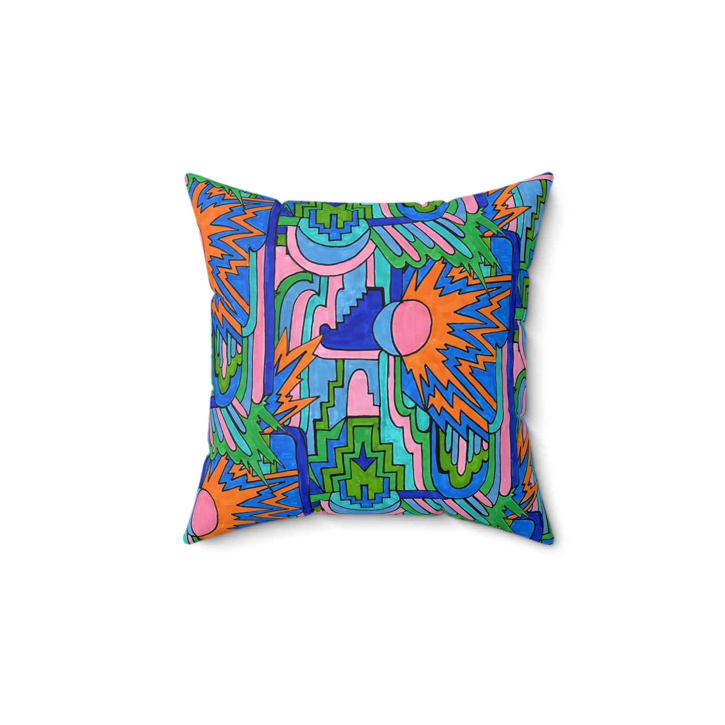 Pop Decoscape Abstract Artwork Maximalist Throw Pillow - Colorful Hand Drawn Eclectic Square Pillow