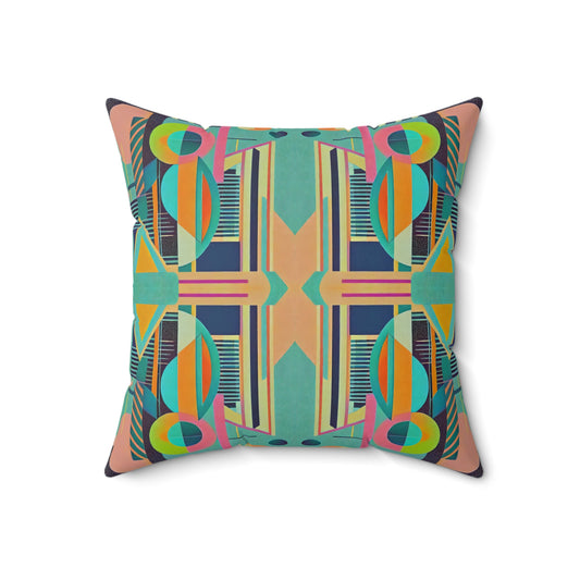 Colorful Geometric Abstract Pattern Retro Vibe Square Pillow