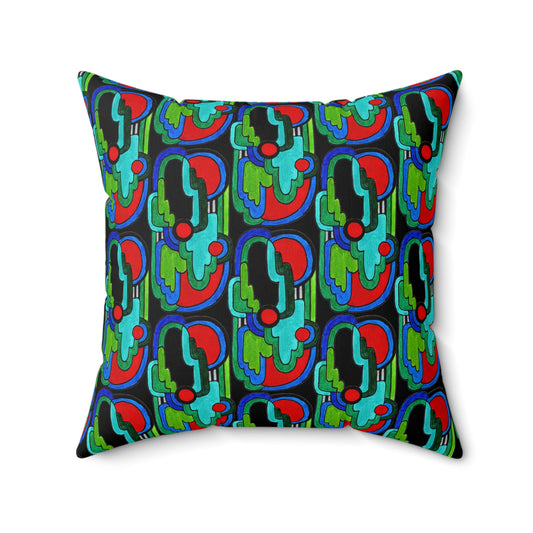Maximalist Abstract Drawing Art Deco Vibe Geometric Pattern Square Throw Pillow
