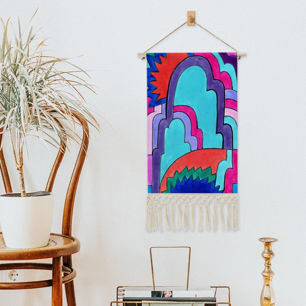 Colorful Abstract Geometric Wall Hanging | Retro Clouds Cotton Linen Tapestry