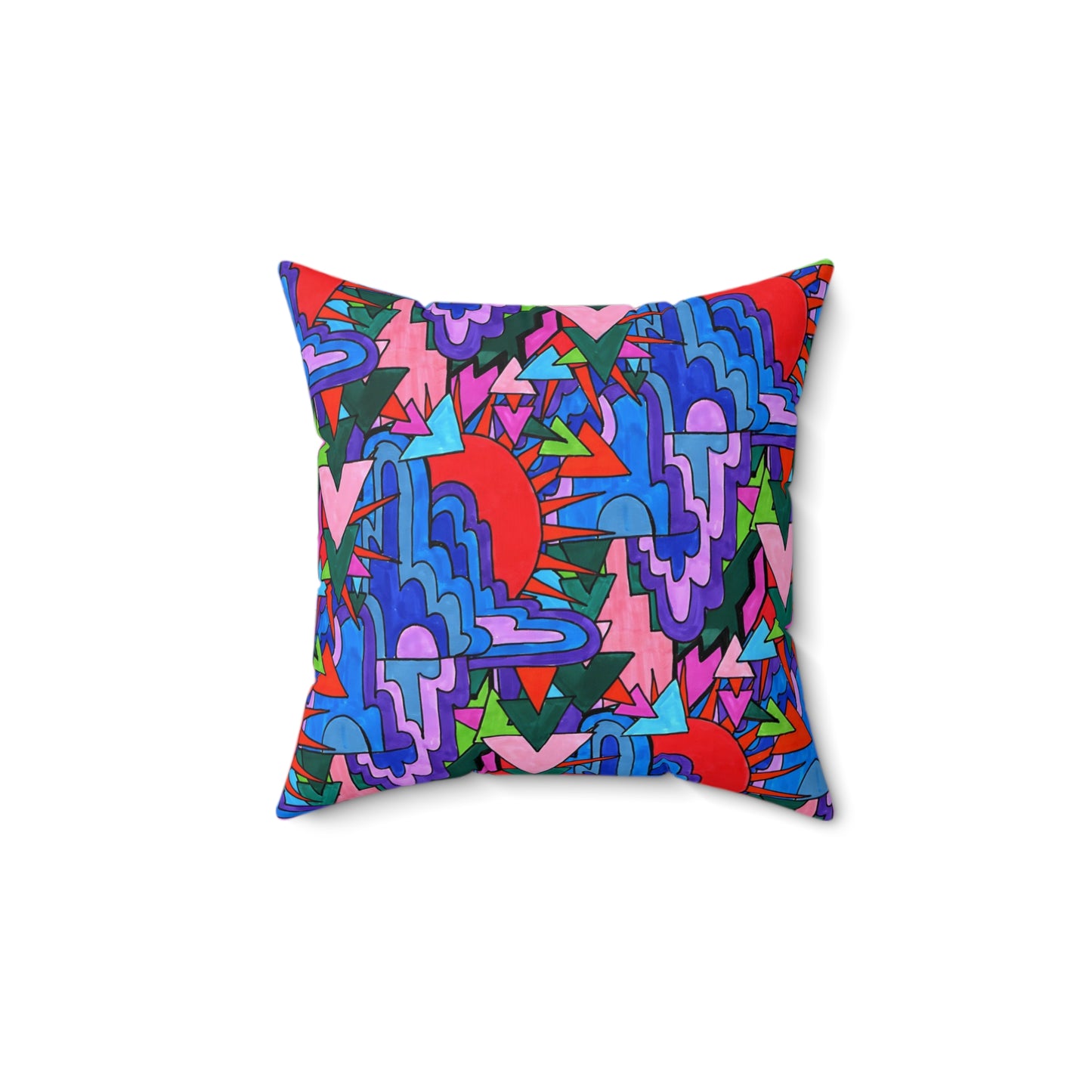 Pop Decoscape Abstract Artwork Maximalist Throw Pillow - Colorful Hand Drawn Eclectic Square Pillow