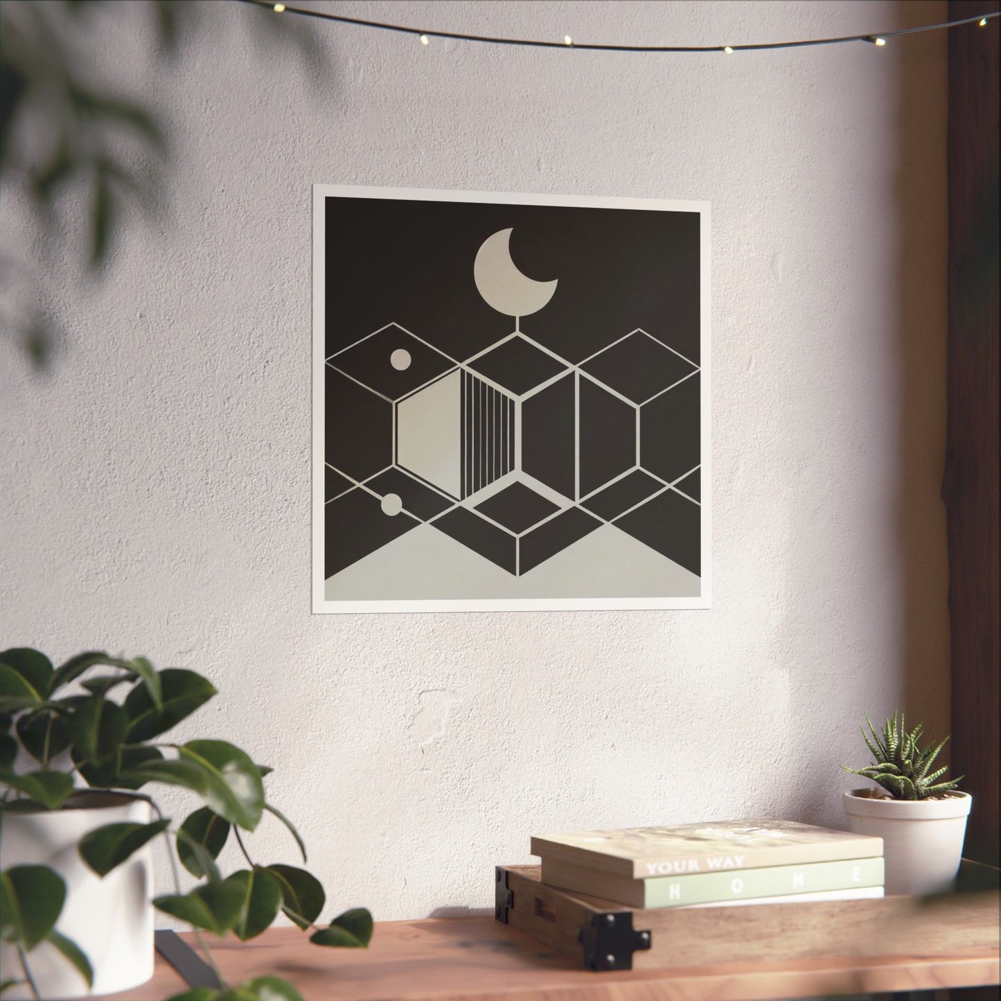 Minimalist Moon Graphic Abstract Geometric Square Matte Poster Cosmic Black White Art Print