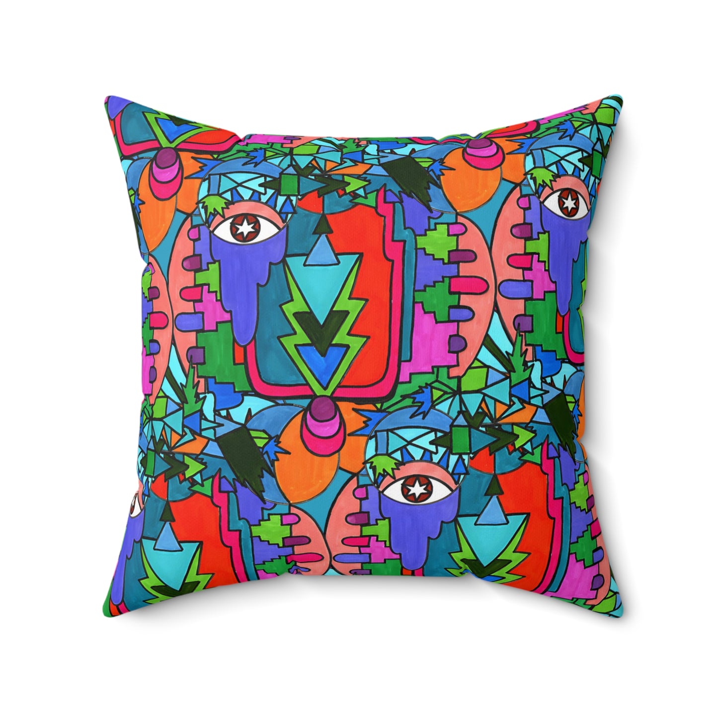 Pop Decoscape Abstract Artwork Maximalist Throw Pillow - Colorful Hand Drawn Eclectic Square Pillow