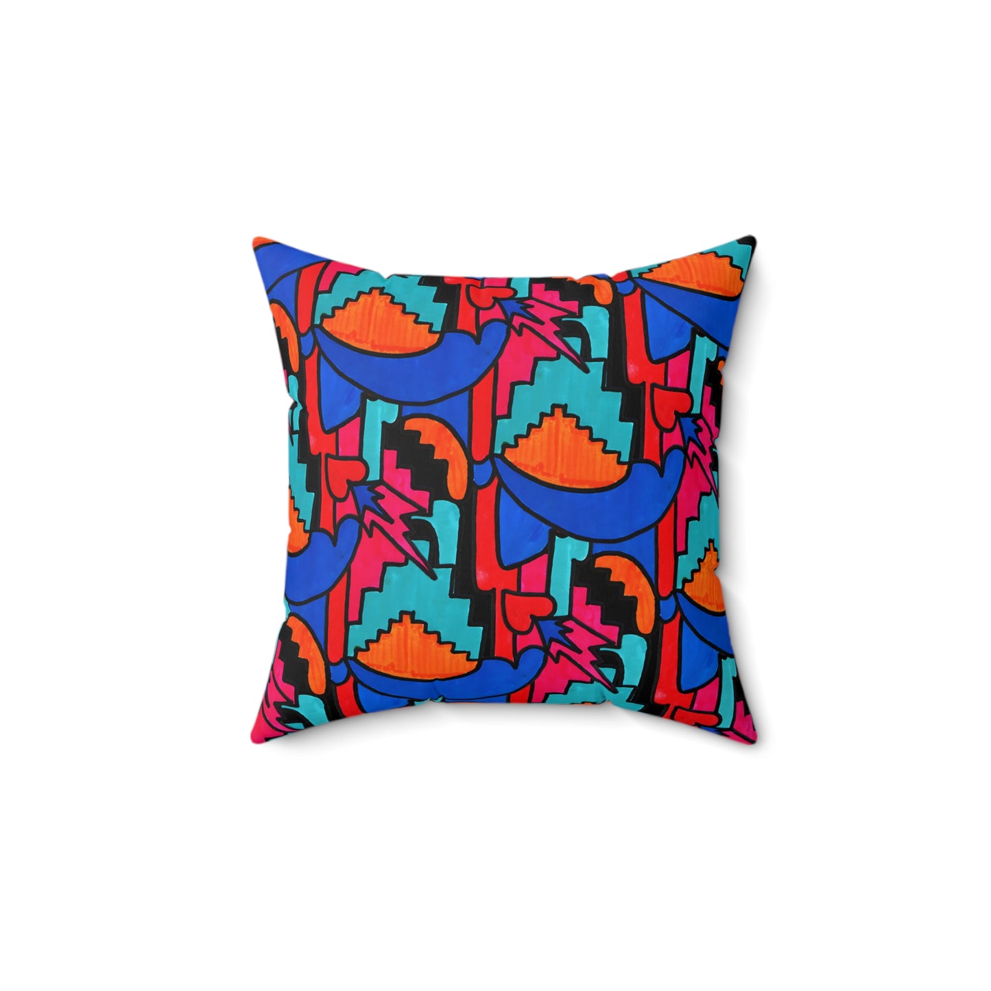 Pop Decoscape Maximalist Drawing Throw Pillow | Colorful Eclectic Maximalist Square Cushion