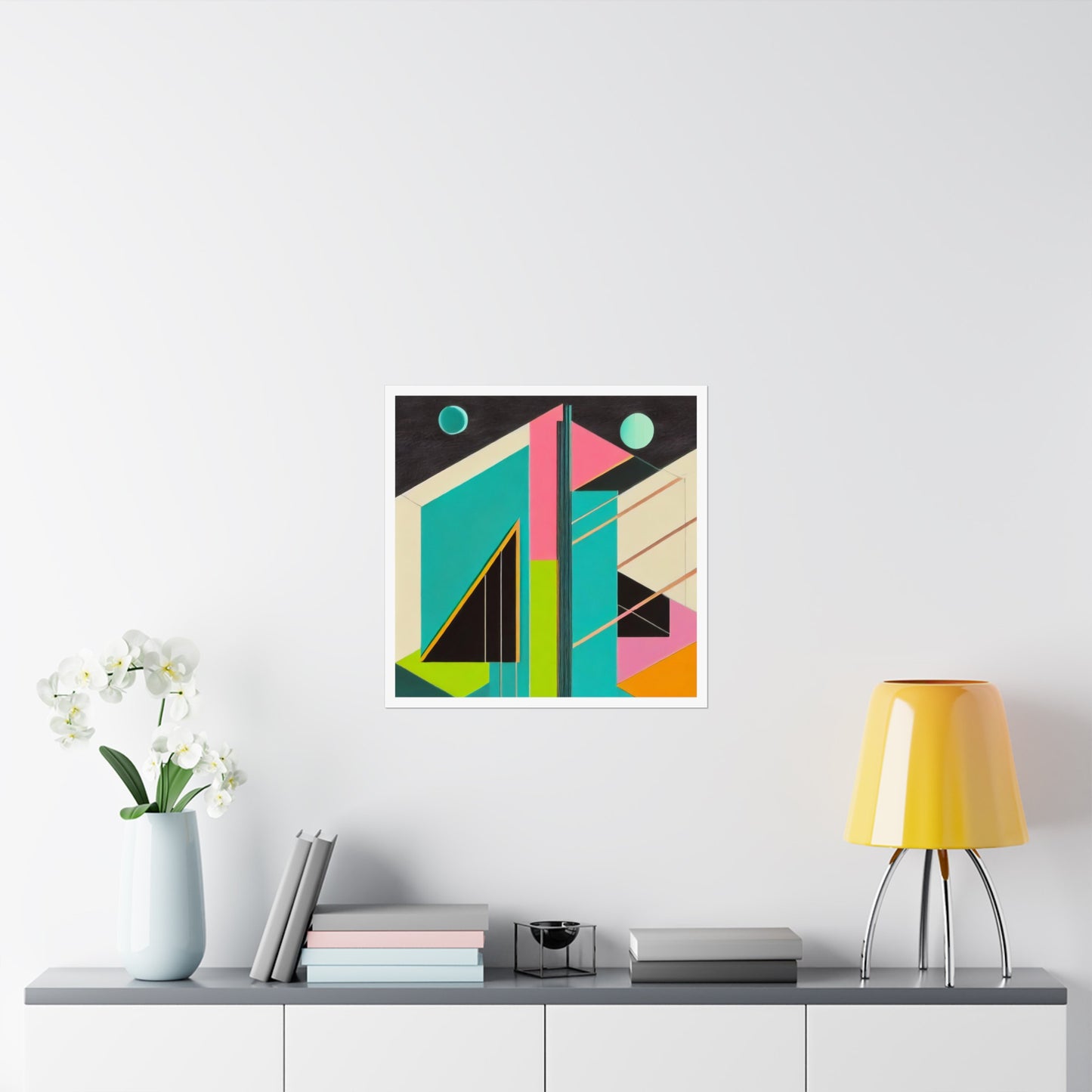 Colorful Abstract Geometric Matte Vertical Poster Modern Pop Art Deco Inspired Graphic Design