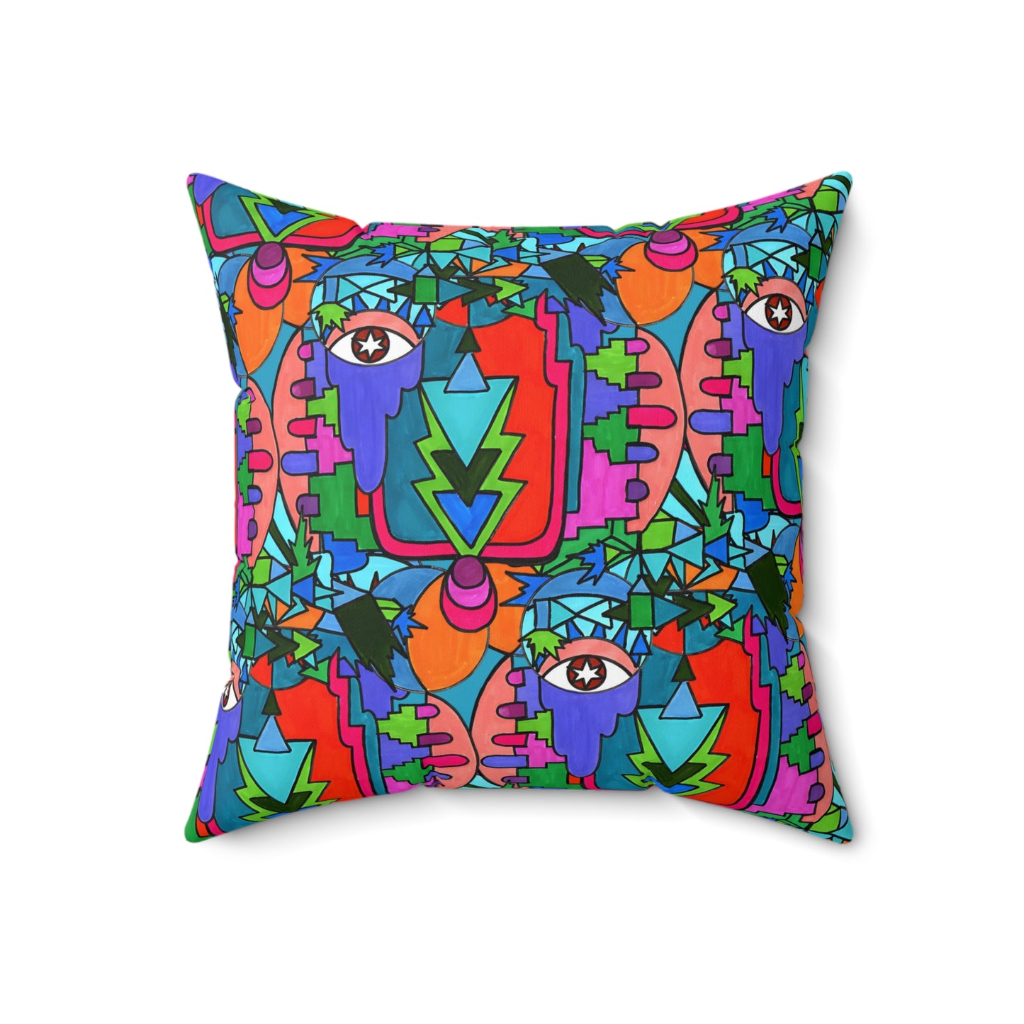 Pop Decoscape Abstract Artwork Maximalist Throw Pillow - Colorful Hand Drawn Eclectic Square Pillow