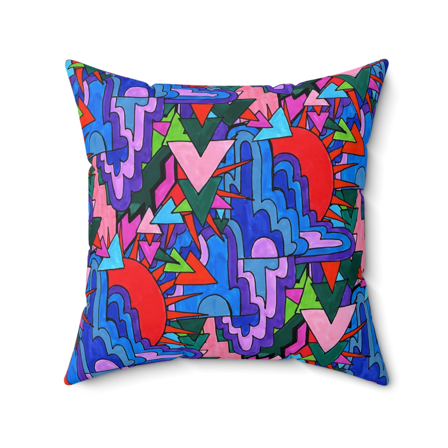 Pop Decoscape Abstract Artwork Maximalist Throw Pillow - Colorful Hand Drawn Eclectic Square Pillow