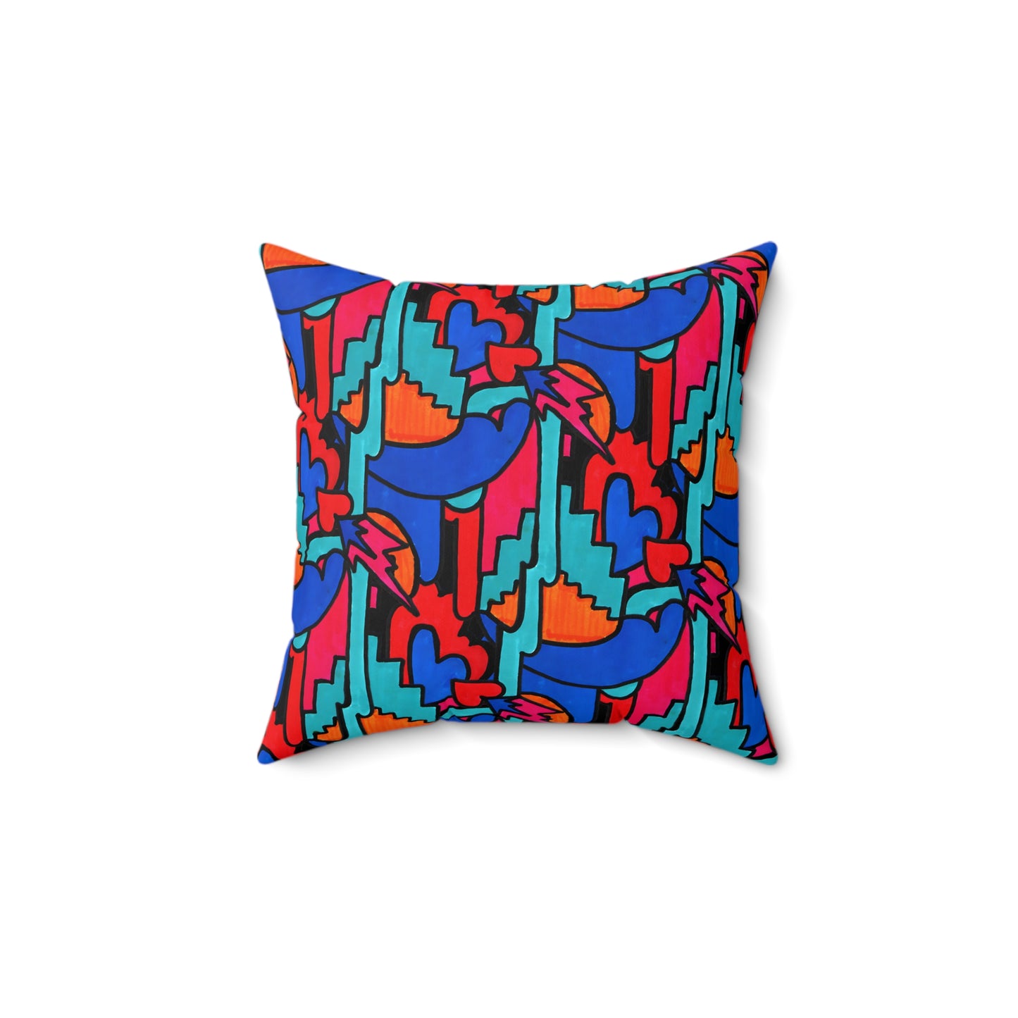 Pop Decoscape Maximalist Drawing Throw Pillow | Colorful Eclectic Maximalist Square Cushion