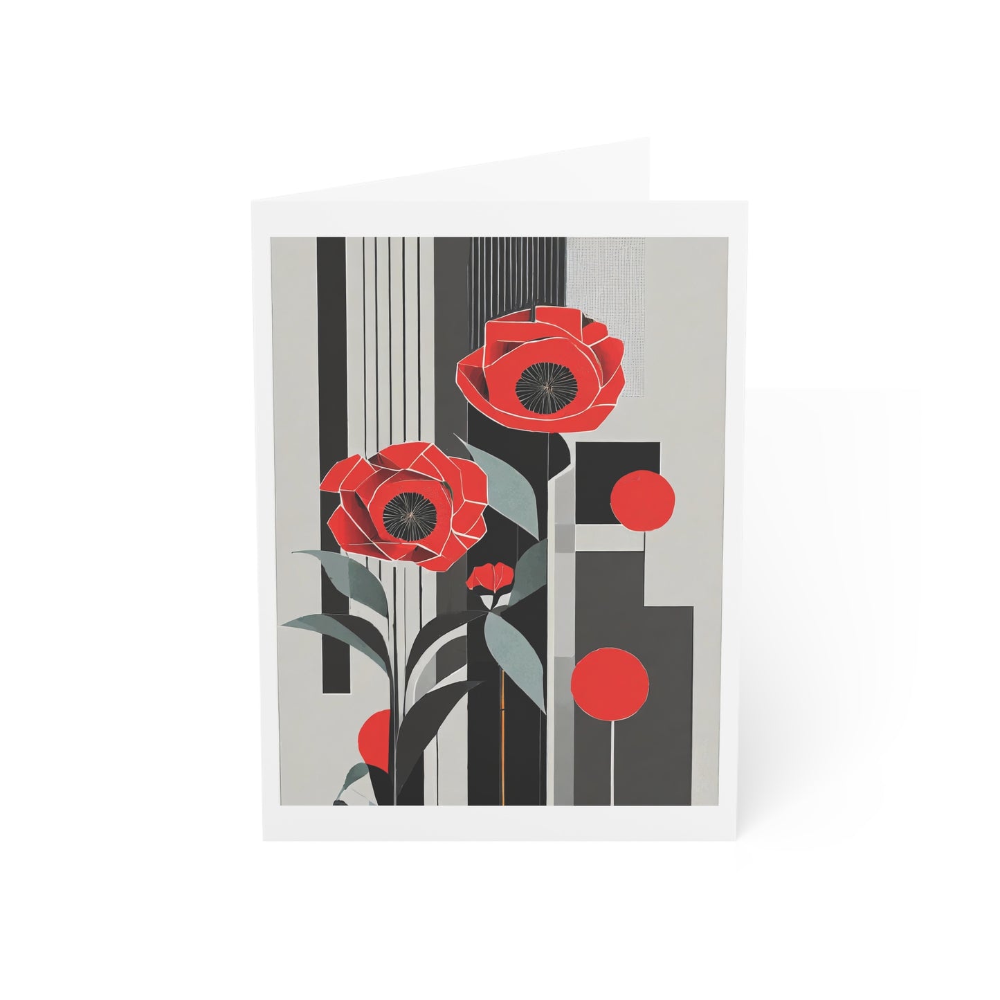 Abstract Flower Birthday Card Art Deco Red Poppies Note Card Red Flowers Art Deco Poppy Minimalist Red Flower Card for Mother's Day Card