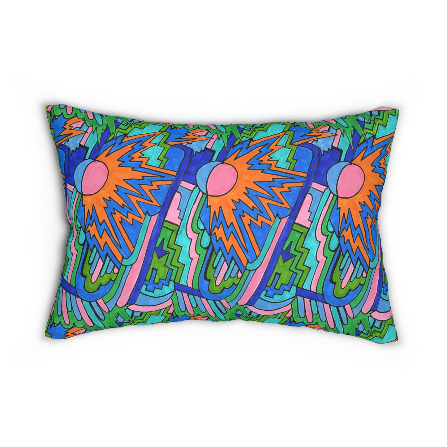 Pop Decoscape Colorful Eclectic Lumbar Pillow | Hand Drawn Abstract Maximalist Rectangular Cushion