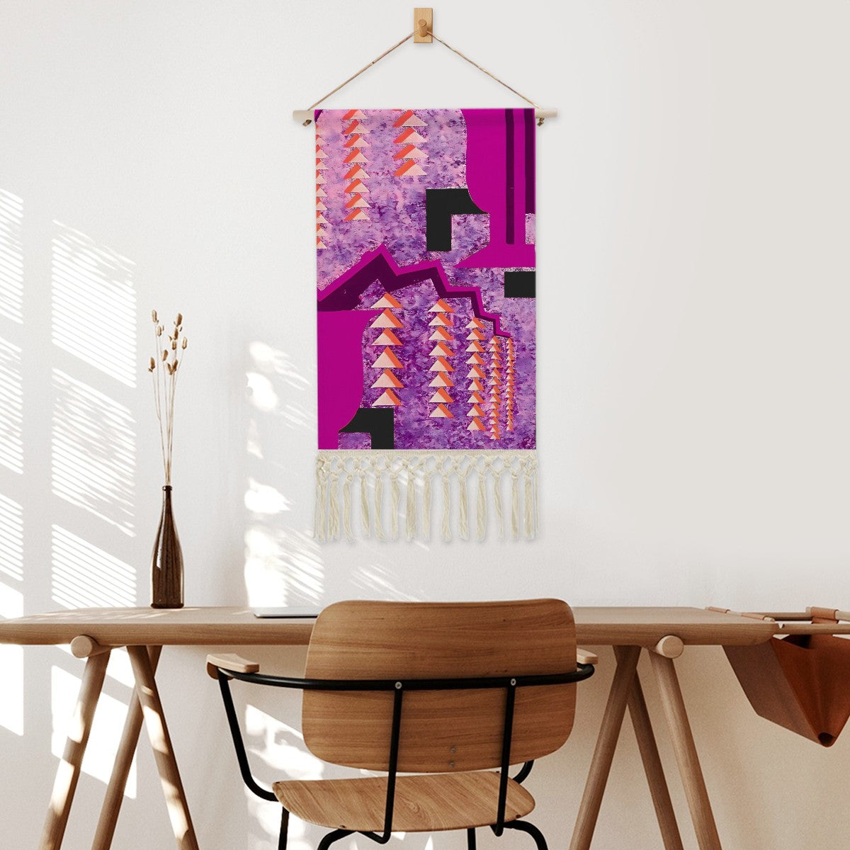 Pink Metropolis Grid Wall Hanging | Art Deco Geometric Cotton Linen Tapestry