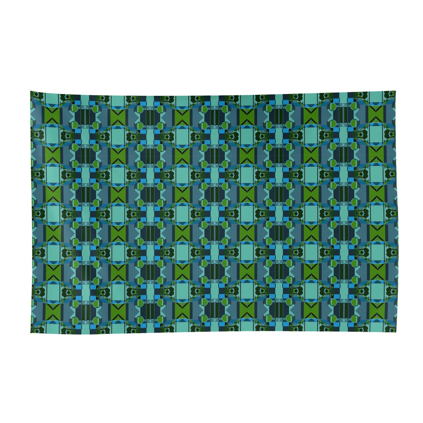 Blue and Green Geometric Art Deco Textile Pattern Womens Sarong Bikini Coverup