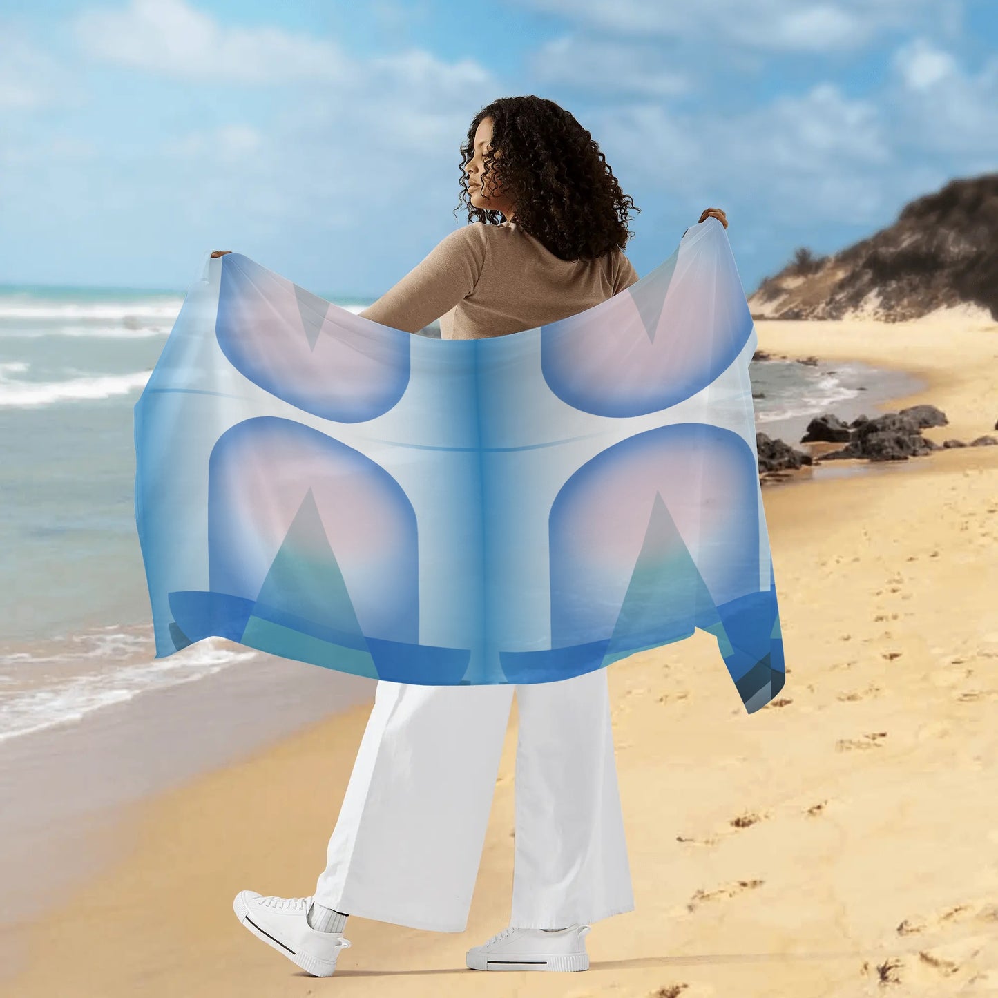 Ethereal Bauhaus Geometric Flowing Womens Sarong Bikini Coverup